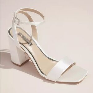 Be Mine Rhinestone Buckle Satin Block Heel Sandals